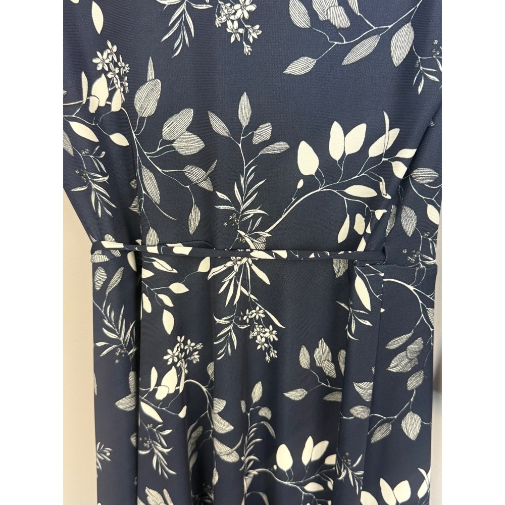 Banana Republic Wrap Dress Womens Small Tall Navy Blue Floral Long Sleeve Midi - Picture 8 of 11